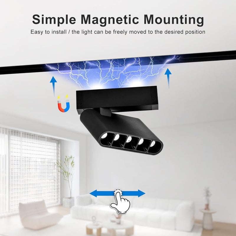 SCON 7W Magnetic Track Spotlight Lamp Head, 3 CCT 24V Dimmable LED Downlight Head, 3000K-4000K-6000K for Recessed/Ceiling Track Lighting System, Light Fixture for Kitchen, Living Room, Office, Shop - Image 3